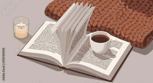 Open Book with Coffee and Candle.
