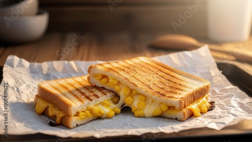 Wallpaper Mural Golden Sweet Corn and Cheddar Cheese Toastie Sandwich with Melted Filling Torontodigital.ca