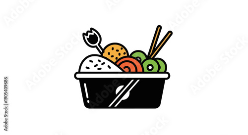 Illustrated food container with assorted ingredients