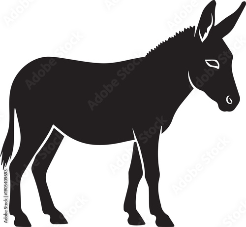 Silhouette donkey illustration vector standing profile side view line art isolated on transparent background