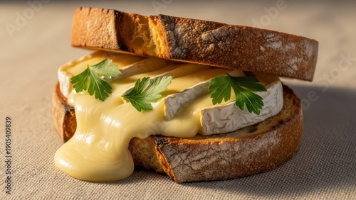 Wallpaper Mural Gourmet melted camembert cheese sandwich on crusty bread with fresh parsley garnish Torontodigital.ca