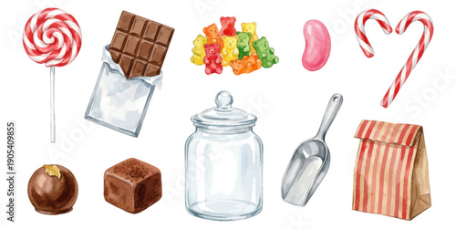 Sweet candy shop assortment and chocolate treats