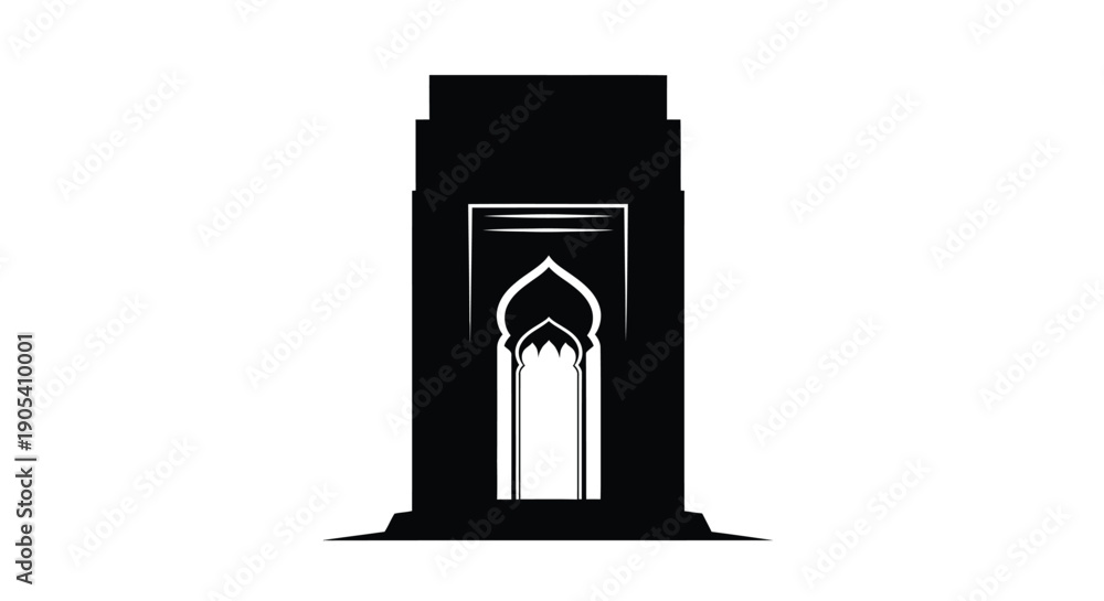 Fototapeta premium Architectural doorway silhouette with pointed arch on white background