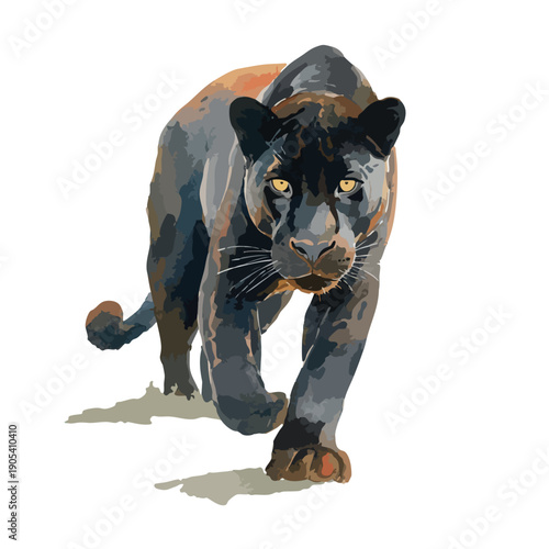 Powerful Black Panther Vector Art Illustration Stalking Forward.