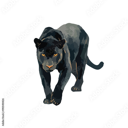 Powerful Black Panther Vector Illustration Walking Forward.