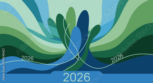 Abstract Blue Green Swirling Shapes 2026.