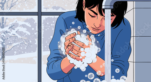 Woman Washing Hands Under Running Water.