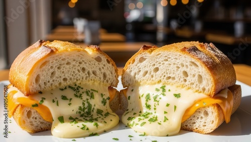 Wallpaper Mural Melted Cheese Sandwich with Fresh Herbs on Artisan Bread, A Delicious Gourmet Meal. Torontodigital.ca