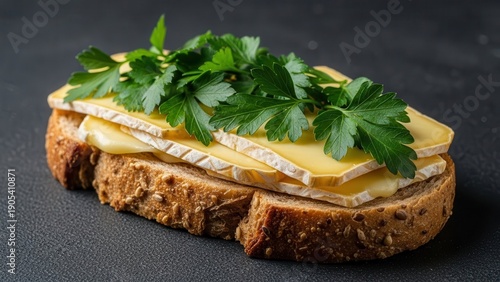 Wallpaper Mural Open-faced cheese sandwich with fresh parsley garnish on rustic whole grain bread Torontodigital.ca