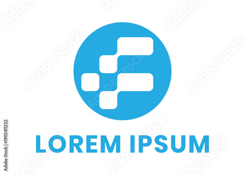 Blue Circle Logo with the Letter F formed from digital squares