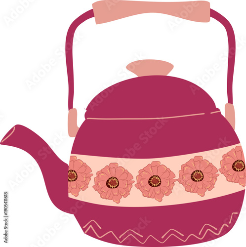 Aesthetic Hand Drawn Floral Teapot Illustration for Tea Time