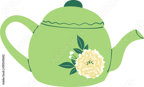 Aesthetic Hand Drawn Floral Teapot Illustration for Tea Time
