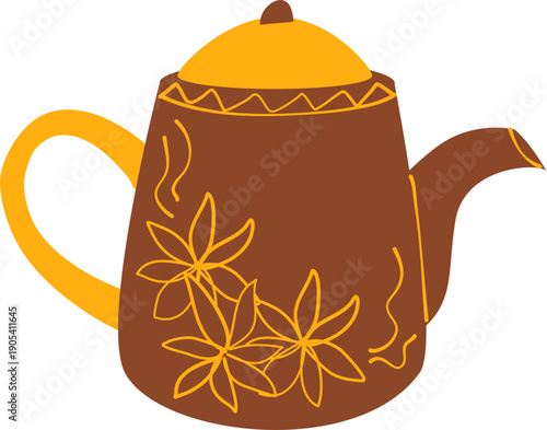 Aesthetic Hand Drawn Floral Teapot Illustration for Tea Time
