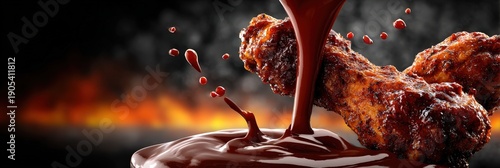 Gourmet Fried Chicken Wing Drenched in Rich BBQ Sauce