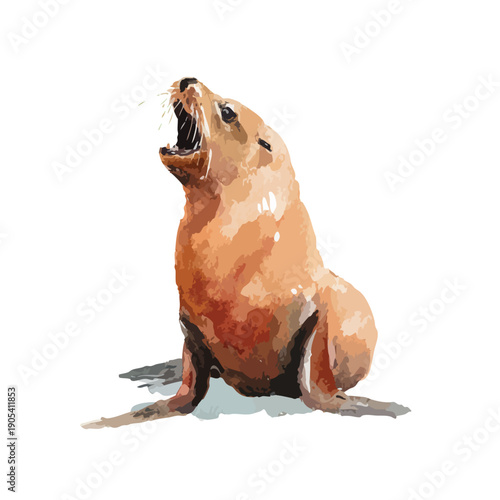 Roaring Sea Lion Vector Illustration Dynamic Marine Mammal Art.