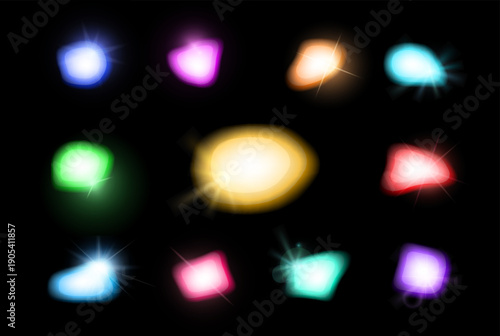Shiny gems pack isolated on black background. Jewelry symbol. Gem stone. Diamonds. Vector illustration