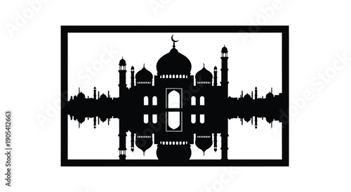 Taj Mahal silhouette with sound wave pattern in a modern frame
