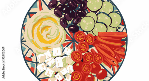 Colorful Cheese and Vegetable Platter Arrangement.