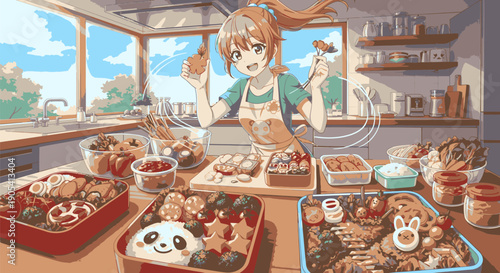 Anime Girl Preparing Sushi Dishes.