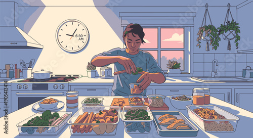 Woman Preparing Healthy Meal in Kitchen.