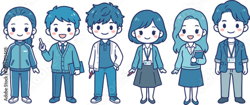 教師と学校スタッフの職業キャラクターセット 授業と指導の人物イラスト