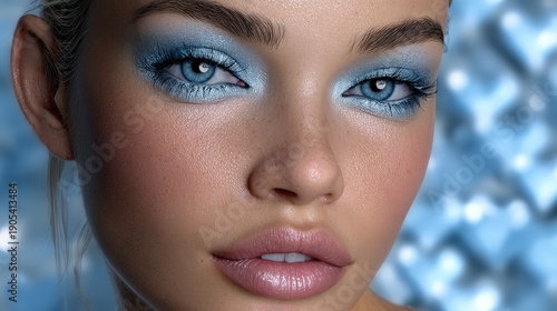 Stunning Blue Eyeshadow Makeup Look on Beautiful Woman
