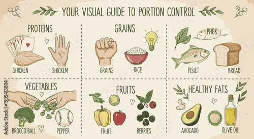 Healthy Eating Guide with Food Illustrations.