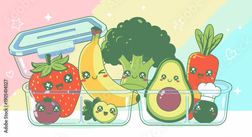 Fresh Fruits and Vegetables in Containers.