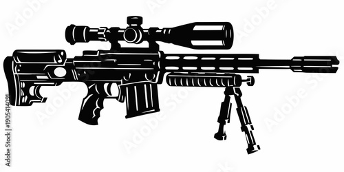 precision sniper rifle with bipod silhouette vector