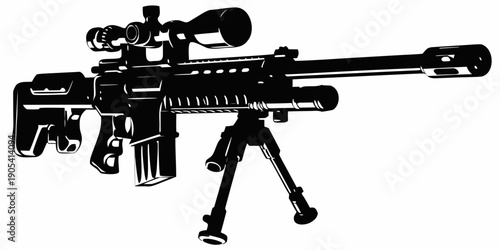 Tactical sniper rifle silhouette with bipod and scope vector illustration