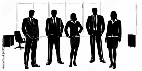 diverse professional business team silhouette standing in modern office environment