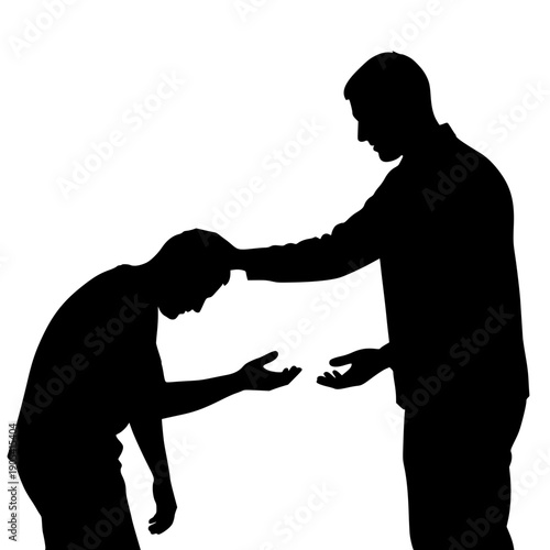 Silhouette of people exchanging objects