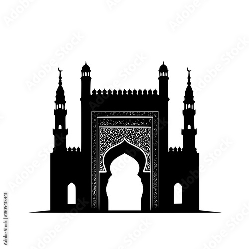 Islamic mosque silhouette with ornate archway