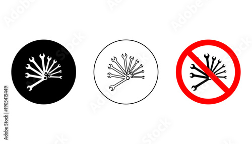 Combination Wrench con set with silhouette, outline, and prohibition sign