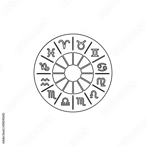 black zodiac wheel outline icon on white background