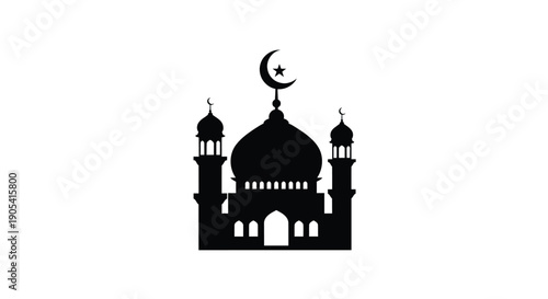 Mosque Silhouette with Crescent Moon Symbol Islam Religious Architecture
