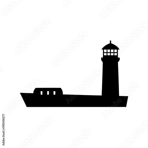 Silhouette of a combination lighthouse tender and lighthouse illustration graphic