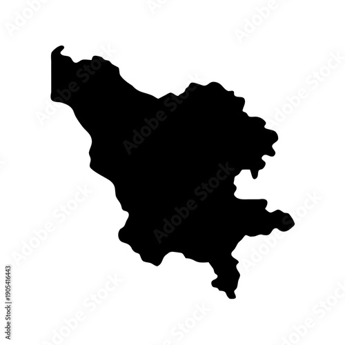 Detailed vector map outline illustrating the country of Serbia on white backdrop