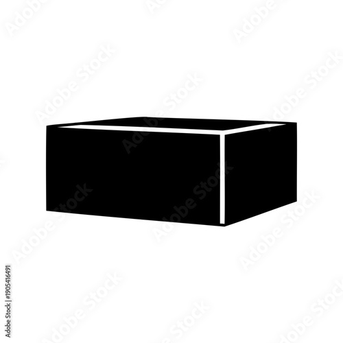 Simple geometric illustration of a black cuboid shape on a white background