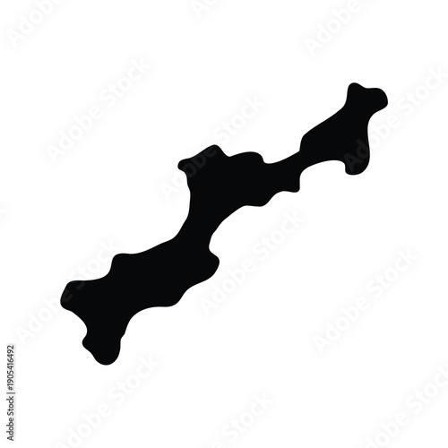 Stylized Silhouette of a Distorted Landmass or Island Shape Isolated on White