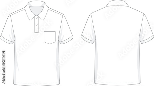 Short sleeve polo shirt vector illustration showing front and back views with pocket and collar in clean flat apparel designShort sleeve polo shirt vector illustration showing front