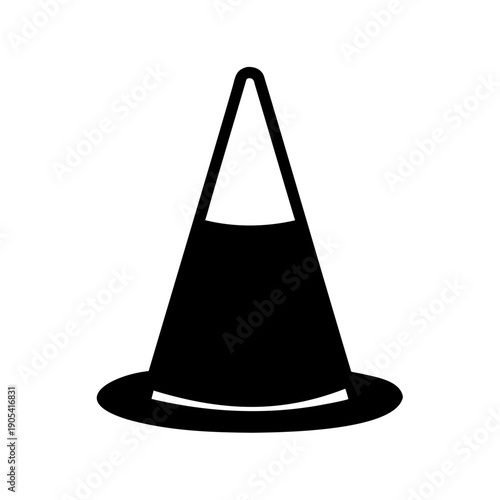 Stylized monochrome illustration of a conical hat with a rounded top rim