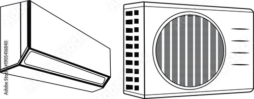 Split Air Conditioner Indoor and Outdoor Units Illustration.