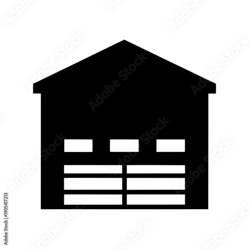 Simple black and white illustration of a garage or storage unit building