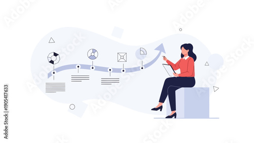 Businesswoman analyzing growth chart with digital tablet, planning strategy