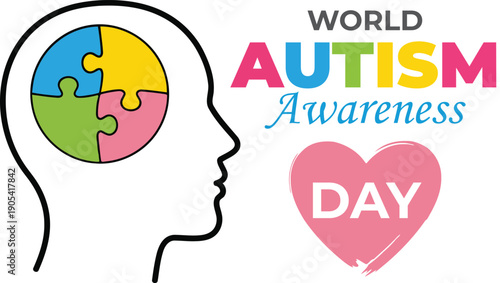 World Autism Awareness Day graphic with brain puzzle and heart icons vector illustration