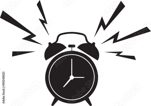 Alarm clock ringing loudly with sharp lightning flashes signifying urgent waking up call