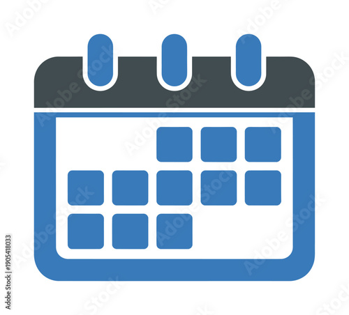 Vector illustration of a blue and gray calendar with a spiral binding at the top