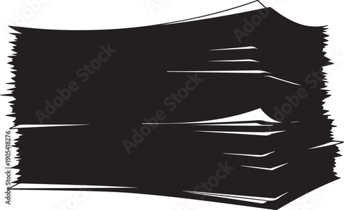 Large disorganized stack of paper documents piled high representing heavy workload illustration silhouette vector line art