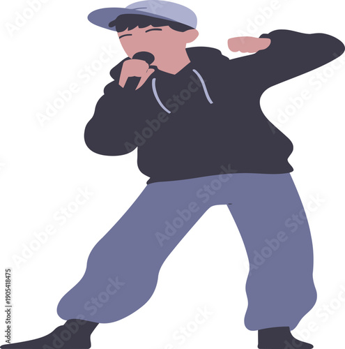 Young Rapper Performing Live with Microphone Urban Music Illustration
